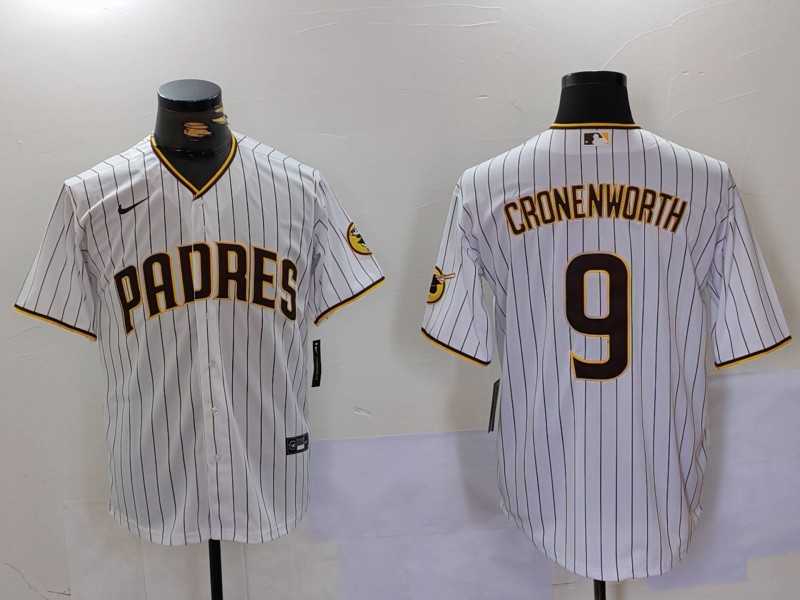 Men%27s San Diego Padres #9 Jake Cronenworth White Team Logo Stitched MLB Cool Base Nike Jersey->san diego padres->MLB Jersey
